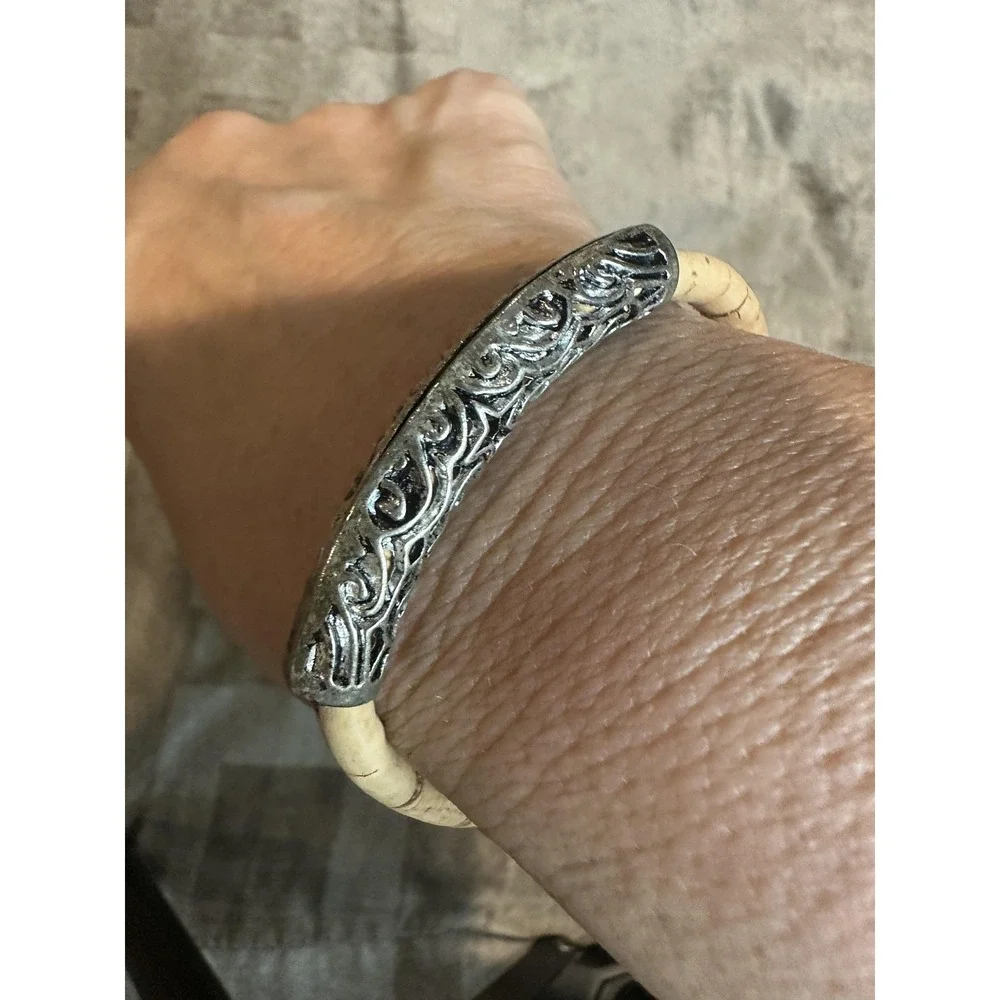 Corkforme Cork Bracelet Small Silver Tone Bar Made In Portugal Unisex Jewelry‎